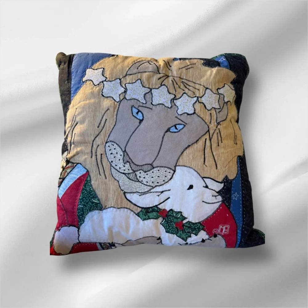 Quilted Lion and Lamb Holiday Pillow -Vintage